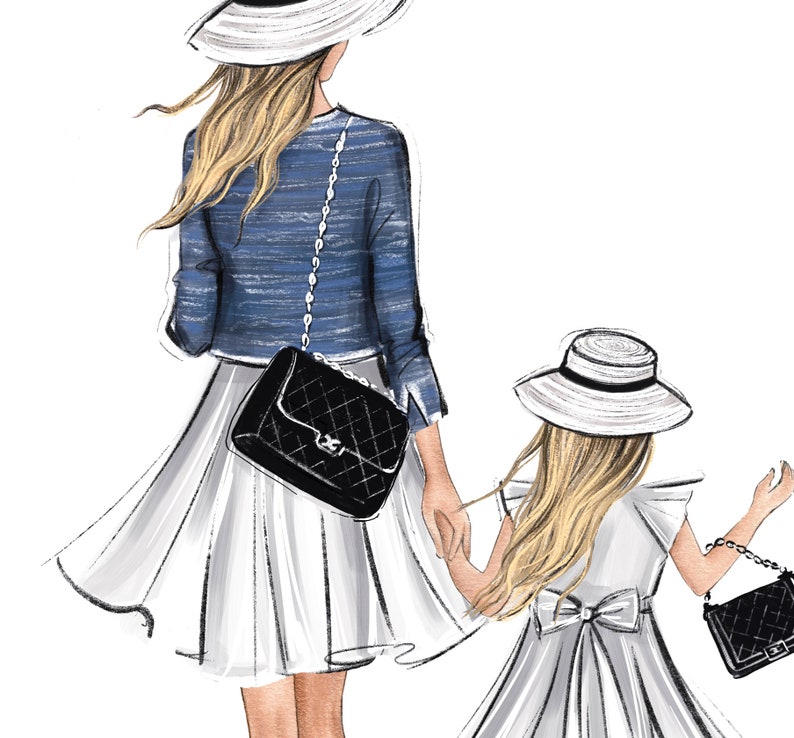 Mother and Daughter Art Print Mother/'s day gift Princess Bedroom Art Fashion Illustration Nursery Wall Art Bathroom wall art