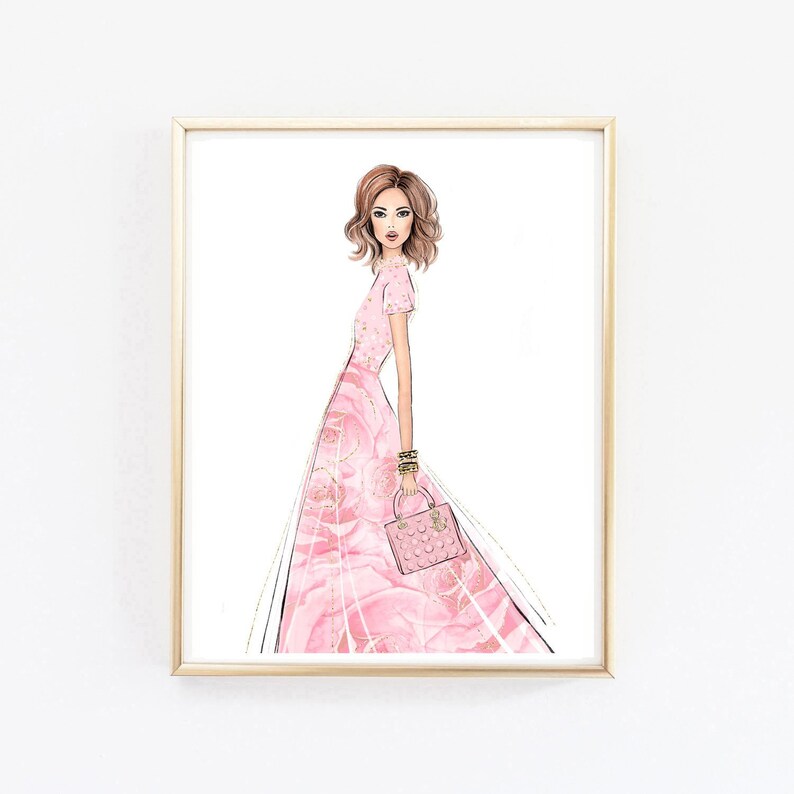 Girly Wall Art Watercolor Fashion Illustration Pink Rose Art Princess Bedroom Art Rose Painting Fashion Wall Art Fashion Poster Art