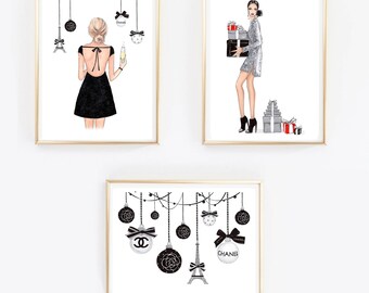 Conjunto De 3 Ilustraciones De Chanel Ilustracion De Moda Etsy Conjunto De 3 Ilustraciones De Chanel Ilustracion De Moda Etsy