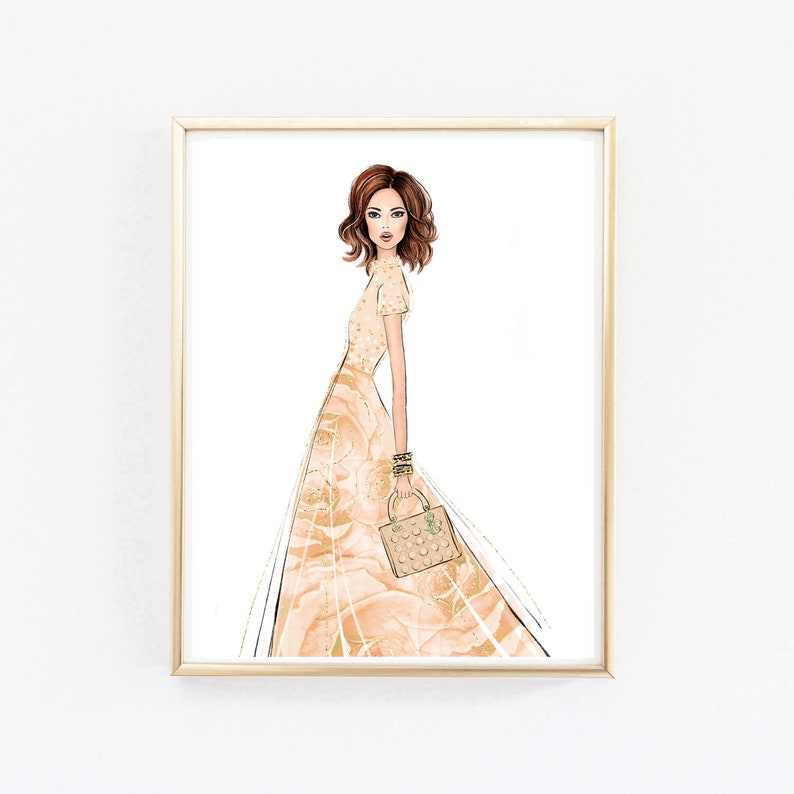 Girly Wall Art Watercolor Fashion Illustration Pink Rose Art Princess Bedroom Art Rose Painting Fashion Wall Art Fashion Poster Art
