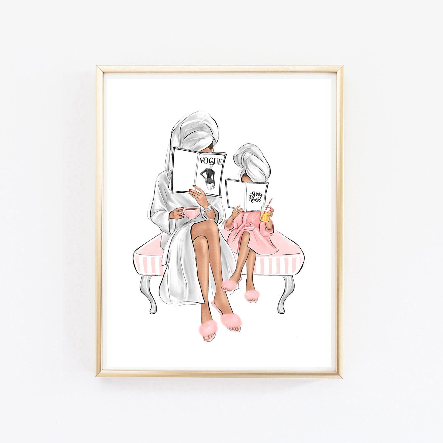 Mother and Daughter Art Print Mother/'s day gift Princess Bedroom Art Fashion Illustration Nursery Wall Art Bathroom wall art