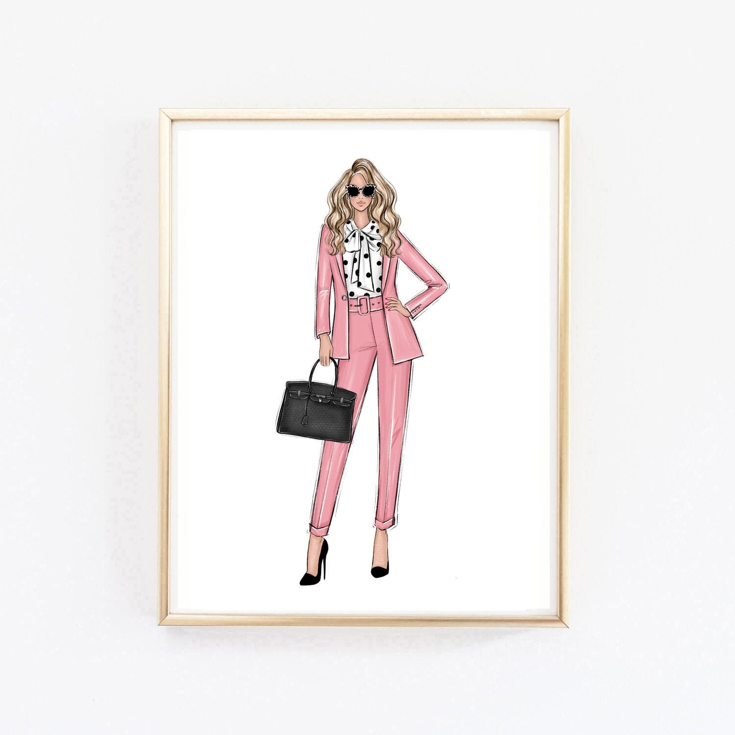 Girl boss art print Pink Fashion illustration Fashion girl Etsy