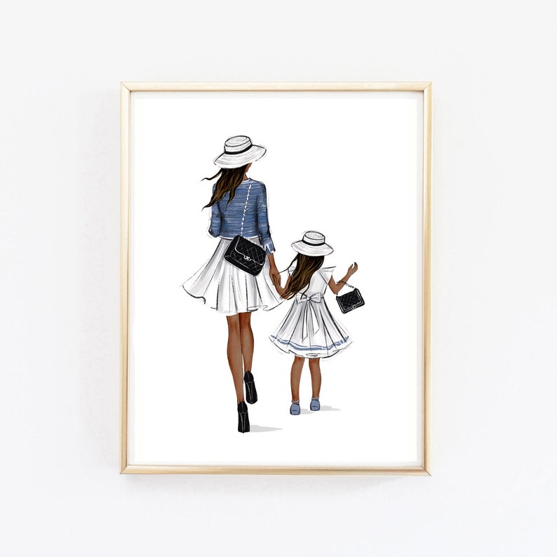 Mother and Daughter Art Print Mother/'s day gift Princess Bedroom Art Fashion Illustration Nursery Wall Art Bathroom wall art