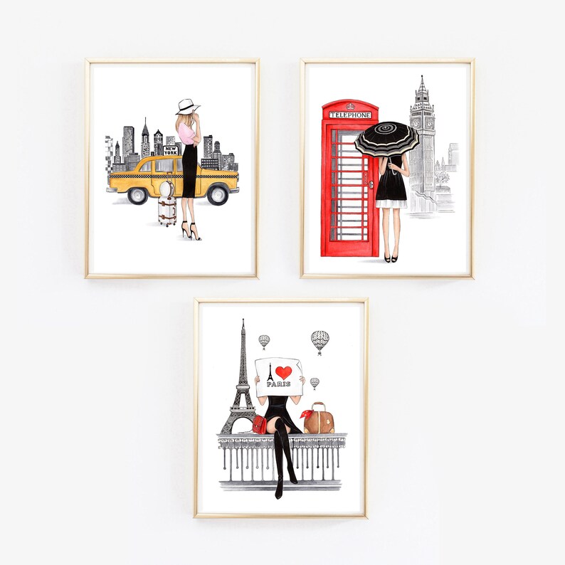 Set of 3 wall art prints City travel art Paris wall art New Etsy
