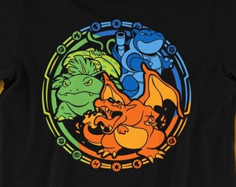 Charizard Venusaur & Blastoise T-SHIRT // Base Set // Starters Evolutions // Pkmn Card Inspired // 90s Nostalgia