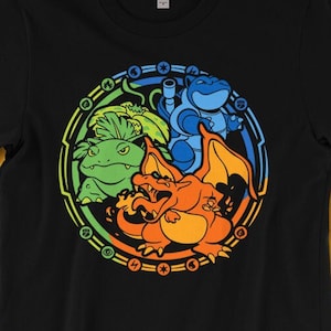 Camiseta Charizard Venusaur e Blastoise // Conjunto básico // Evoluções iniciais // Inspirado no cartão Pkmn // Nostalgia dos anos 90
