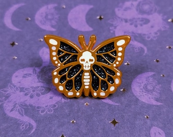 Ill Omen Skull Butterfly Enamel Pin // Twisted Forest