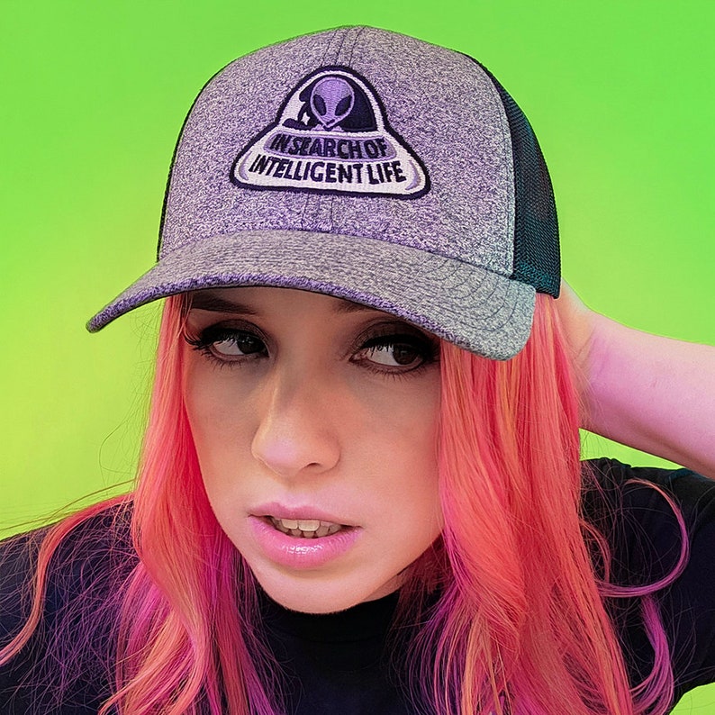 Intelligent Life UFO Trucker Hat // Embroidered Funny Alien Cap - Etsy