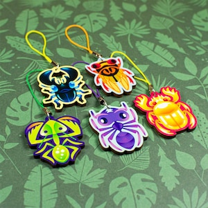 Wooden Bug Charms Straps // Colorful Insects // Beetle Mantis Ant Cicada