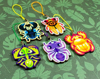 Wooden Bug Charms Straps // Colorful Insects // Beetle Mantis Ant Cicada