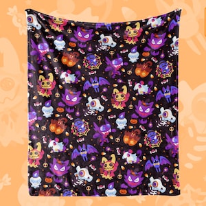 MANTA DE HALLOWEEN PKMN // Estampado de patrón completo // Tipo fantasma // Truco o trato // Mimikyu Haunter Litwick Cubone Pumpkaboo