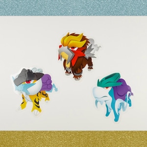 Legendary Beast Stickers // Entei Suicune & Raikou // BIG HEAD Fisheye Lens // Transparent Vinyl