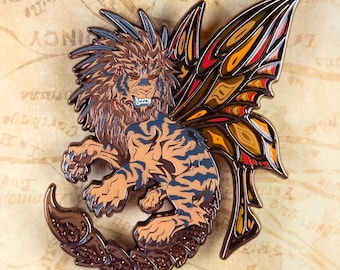 Manticore Enamel Pin "Sneaking Thorn" // Chimera ~ Mythical Creature