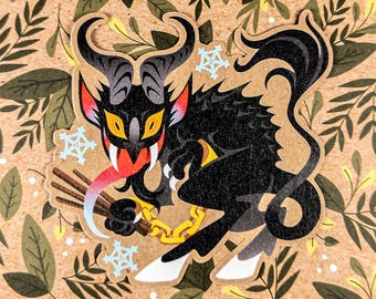Krampus Sticker // Kraft Paper // Christmas Folklore Legend