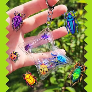 Bag &#39;O&#39; Beetles Shaker Keychain - 5 Different Acrylic Insects in Transparent Bubble Bag
