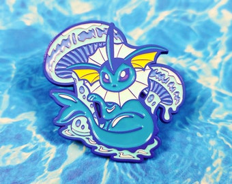 Vaporeon Mushroom Enamel Pin — Eeveelutions Matched with Fungi Species