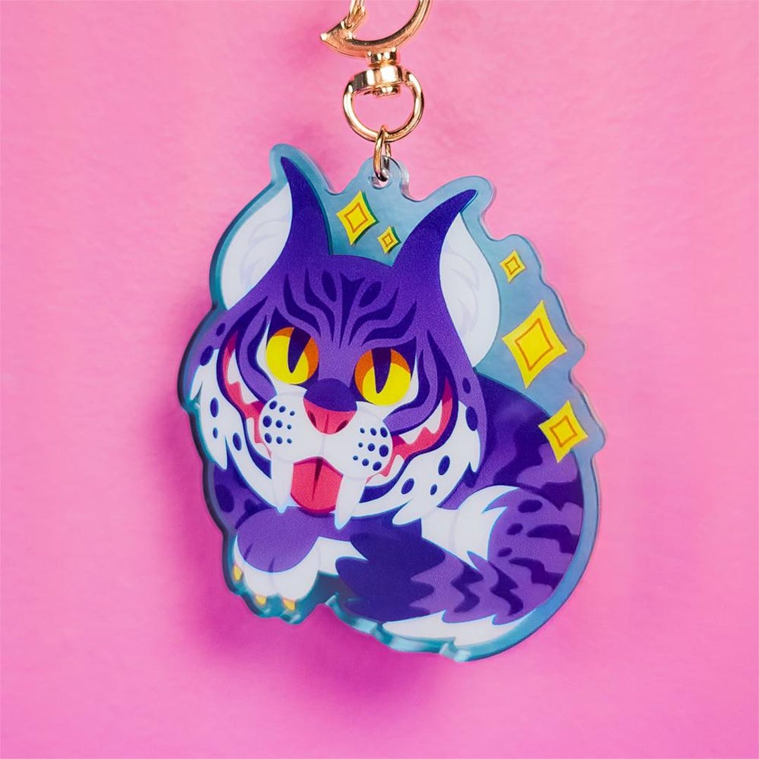 Cheshire Grin Bobcat Acrylic Keychain // Twisted Forest - Etsy