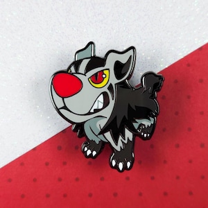 Pin de esmalte MIGHTYENA // ¡Versión brillante! // Lente ojo de pez de cabeza grande // Serie GOOD DOG!