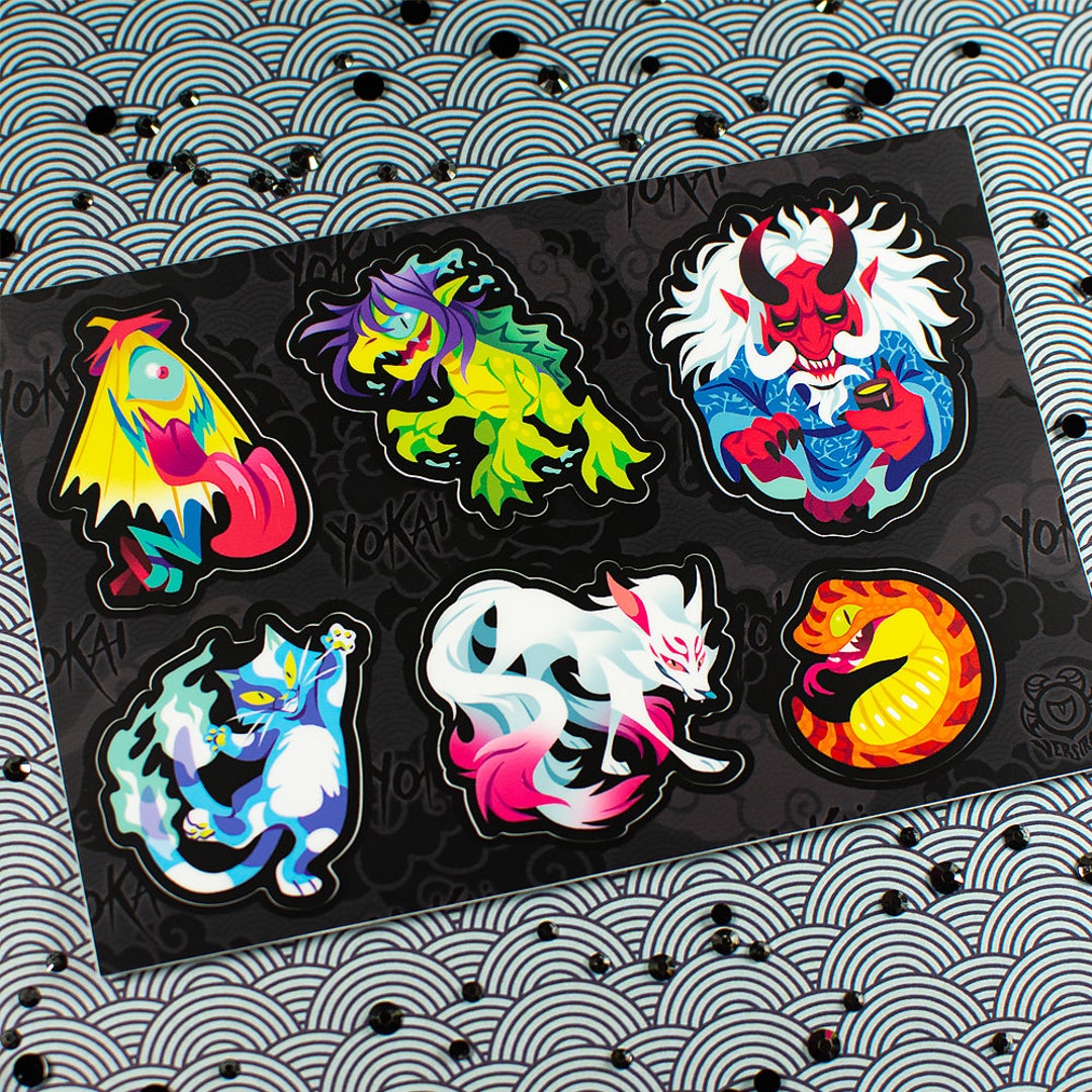 Yokai Sticker Sheet // Japanese Folklore // Kitsune Oni Kappa Nekomata