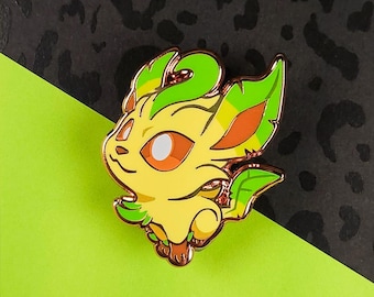 Leafeon Enamel Pin // Big Head Wide Angle Lens // GOOD DOG! Series