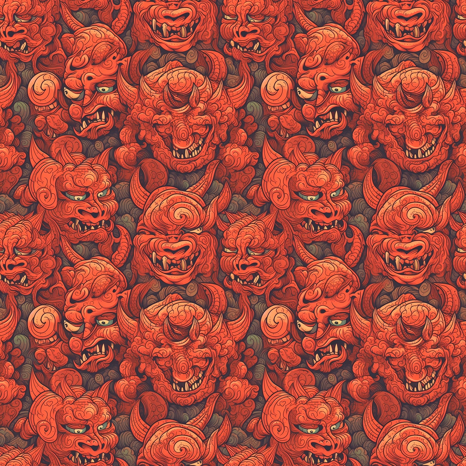 Warped Oni Mask Inspired Seamless Pattern - Etsy
