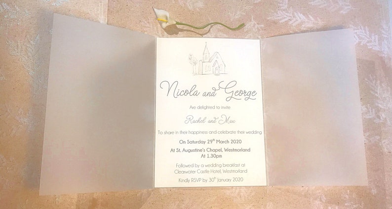 White Parchment Wedding Invitation with Personalised Church | Etsy