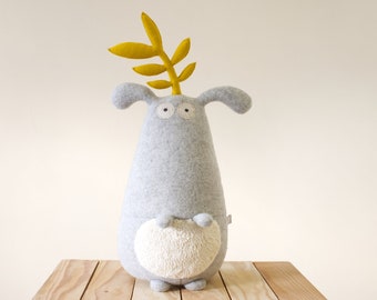 Soft toys for babies, big stuffed, cuddly toys, children room decor, toy for kids, stuffed handmade, new born gift, wool, grey, Plant Gugus