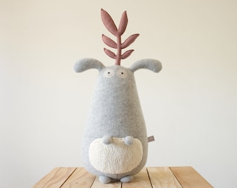 Soft toys for babies, big stuffed, cuddly toys, children room decor, toy for kids, stuffed handmade, new born gift, wool, grey, Plant Gugus