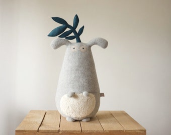 Soft toys for babies, big stuffed, cuddly toys, children room decor, toy for kids, stuffed handmade, new born gift, wool, grey, Plant Gugus