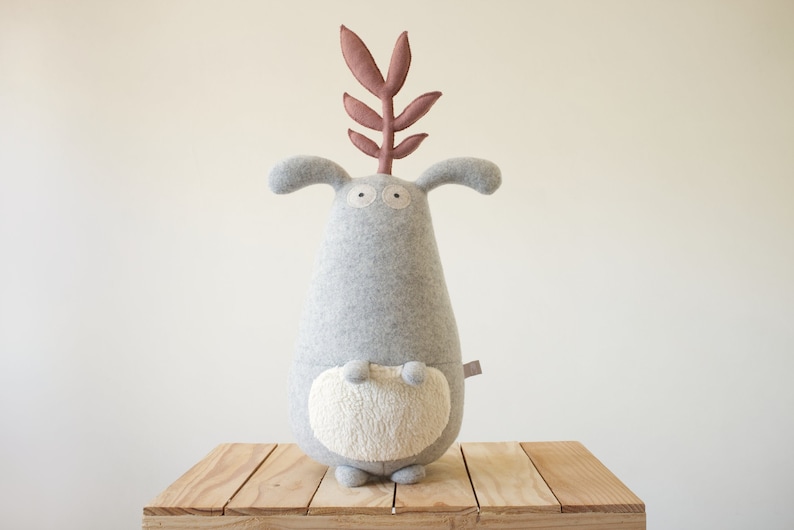 Soft toys for babies, big stuffed, cuddly toys, children room decor, toy for kids, stuffed handmade, new born gift, wool, grey, Plant Gugus image 1