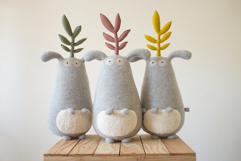 Soft toys for babies, big stuffed, cuddly toys, children room decor, toy for kids, stuffed handmade, new born gift, wool, grey, Plant Gugus image 5