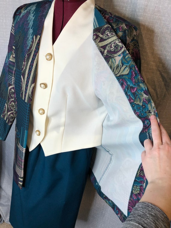 80s suit faux vest straight skirt faux patchwork - image 3