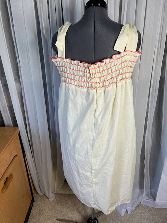 apron dress vintage smocking cream orange - image 4