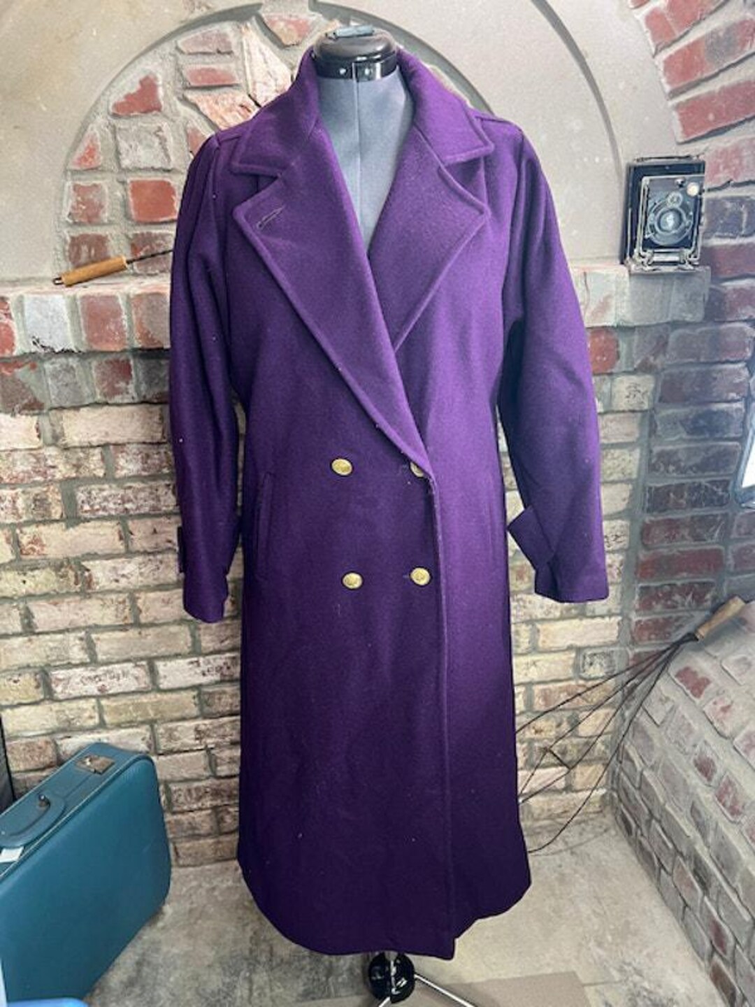 ジャケット・アウター Vintage Double Breasted Wool Long Coat Wool Coat Overcoat Vintage Double Breasted Purple - Etsy