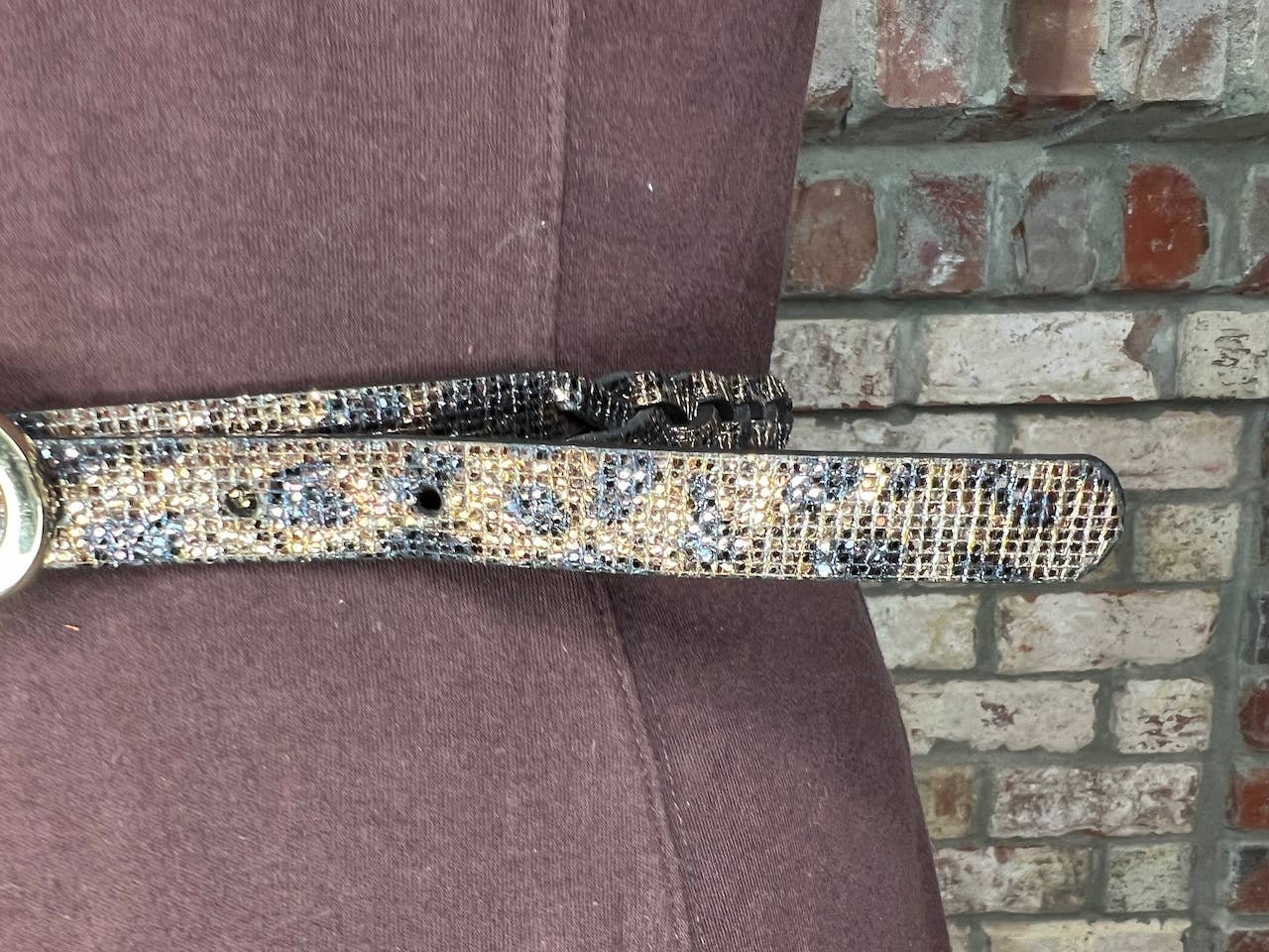 Ceinture Femme Nine West - Taille L - Marron Doré Tressé Avec Paillettes Et Motif Léopard - Occasion Stylée