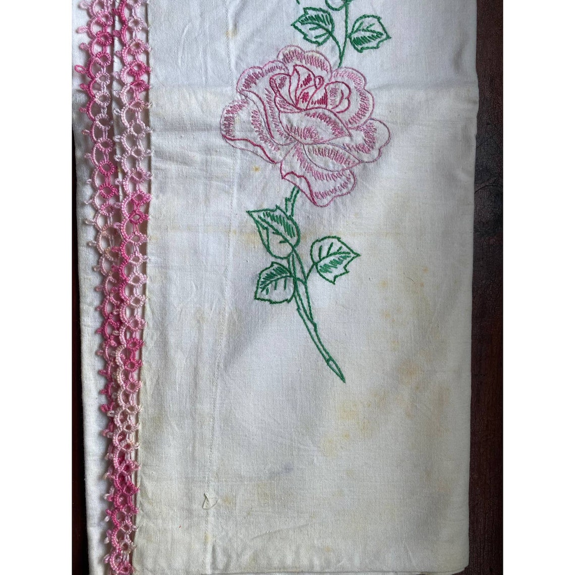 Vintage pillowcases hand embroidered rose Etsy