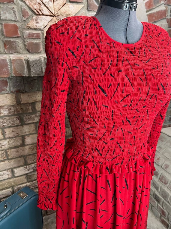 Liz Claiborne dress smocked bodice red black long… - image 5