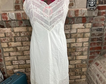 negligee slip Vintage white nightgown sheer lace bust
