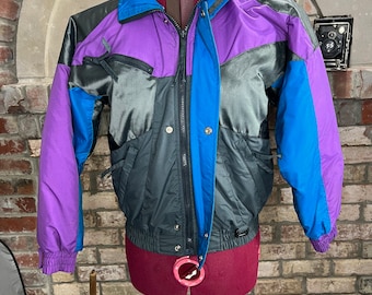 Manteau enfant vintage des années 80 violet bleu gris