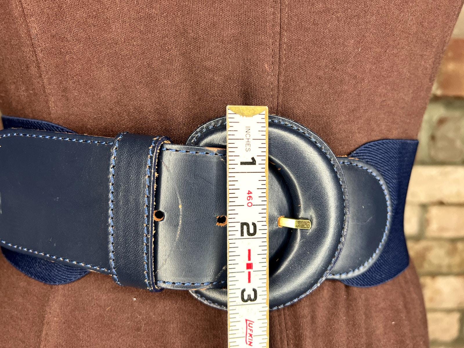 Elastic Belt Chunky Genuine Leather Navy Blue 1980s - Etsy display picture 3