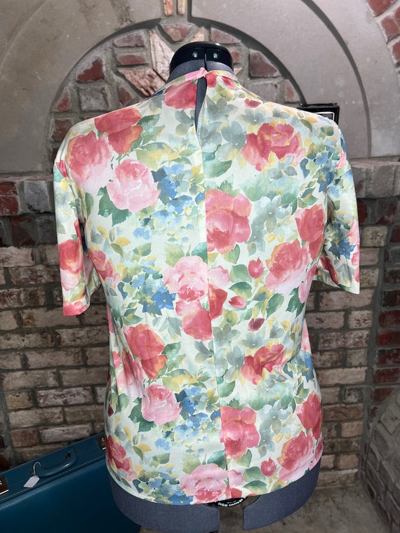 blouse watercolor floral pleated collar cottageco… - image 4