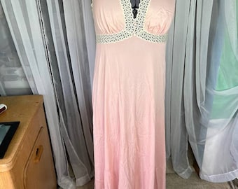 Vanity Fair nightgown satin pink lace V neck 1950s