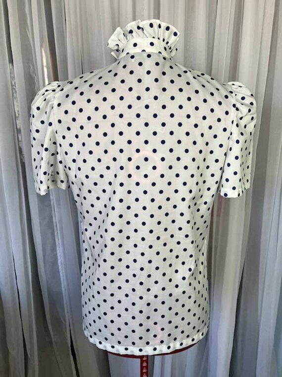 button up blouse ruffle collar polkadot white bla… - image 7