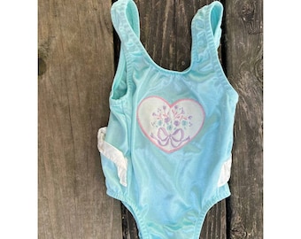 one piece swimsuit vintage heart seafoam ruffle 12 month