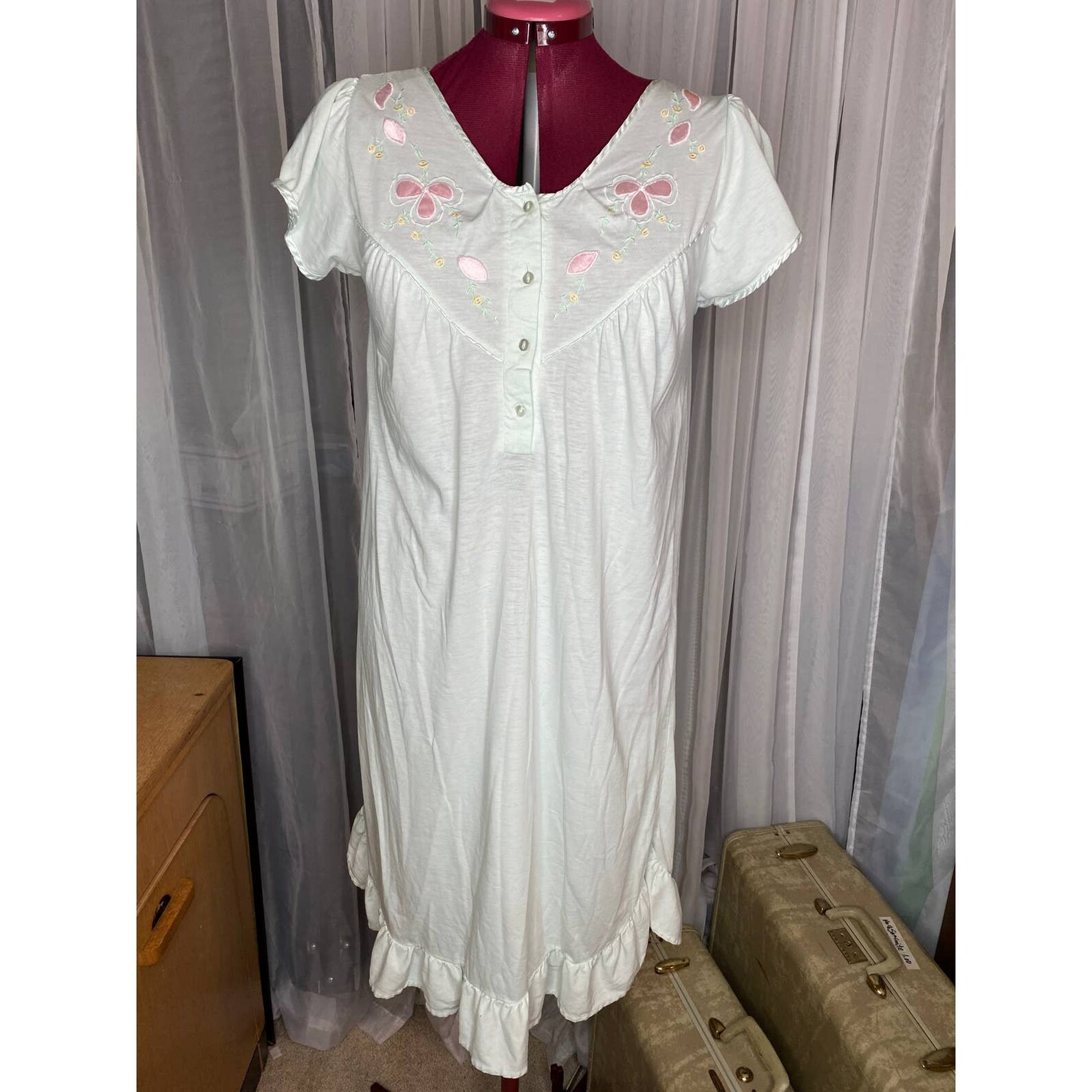 Vintage jersey knit nightgown ruffle hem sz M Etsy