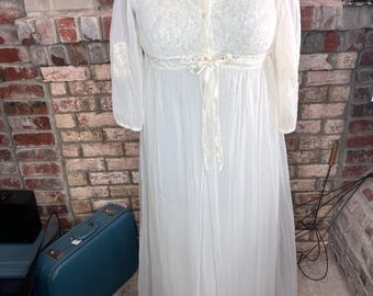 nightgown robe set bridal white sheer ankle length 1950s