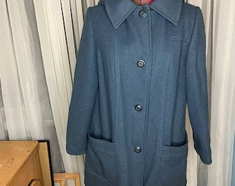 wool coat Aline hood vintage 1960s blue plaid