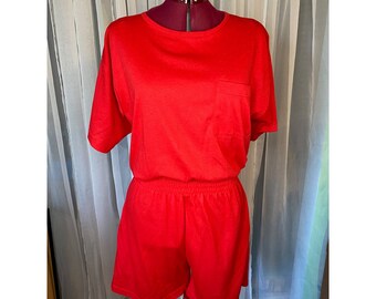 Romper Vintage 1980s jersey knit red