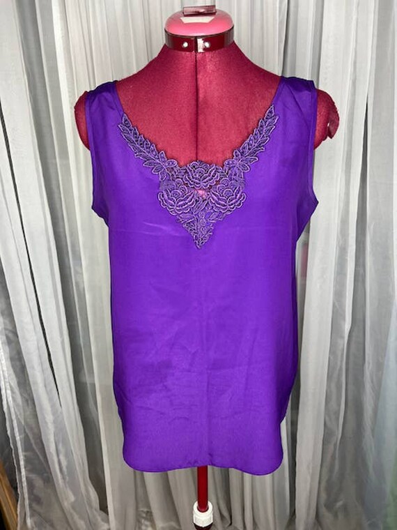 Camisole slip purple lace vintage 1980s - image 1