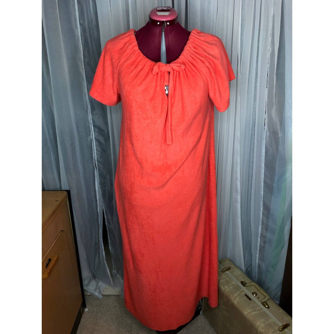 1960s Terrycloth House Dress Robe Orange Etsy
